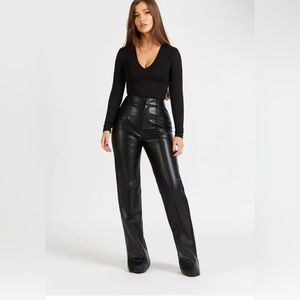 BECAUSE OF ALICE LEATHER WIDE LEG TROUSERS